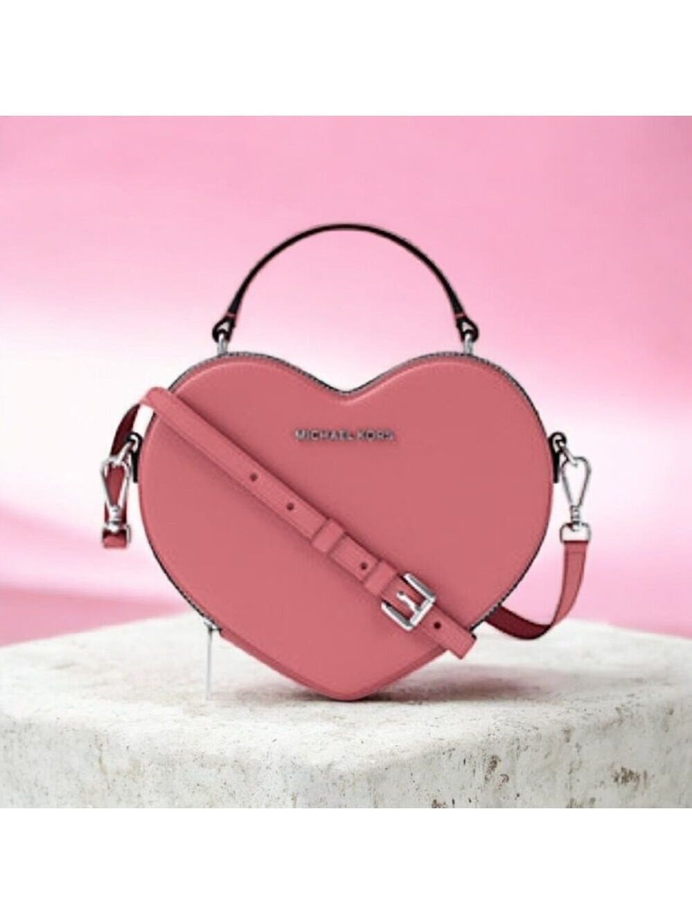 MICHAEL KORS HEART SHAPED JET SET CROSSBODY HAND BAG PURSE HIBISCUS PINK NEW!